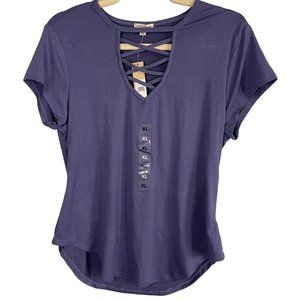 NWT Urbanology Womens Purple T-Shirt Criss Cross V-Neck XL